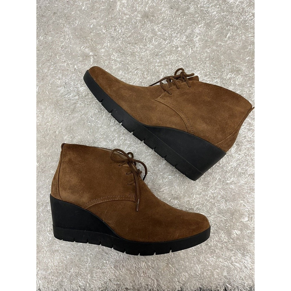 CLARKS DESERT BOOTS 9.5 ACTIVE AIR black brown suede BOOTIE wedge laces ladies